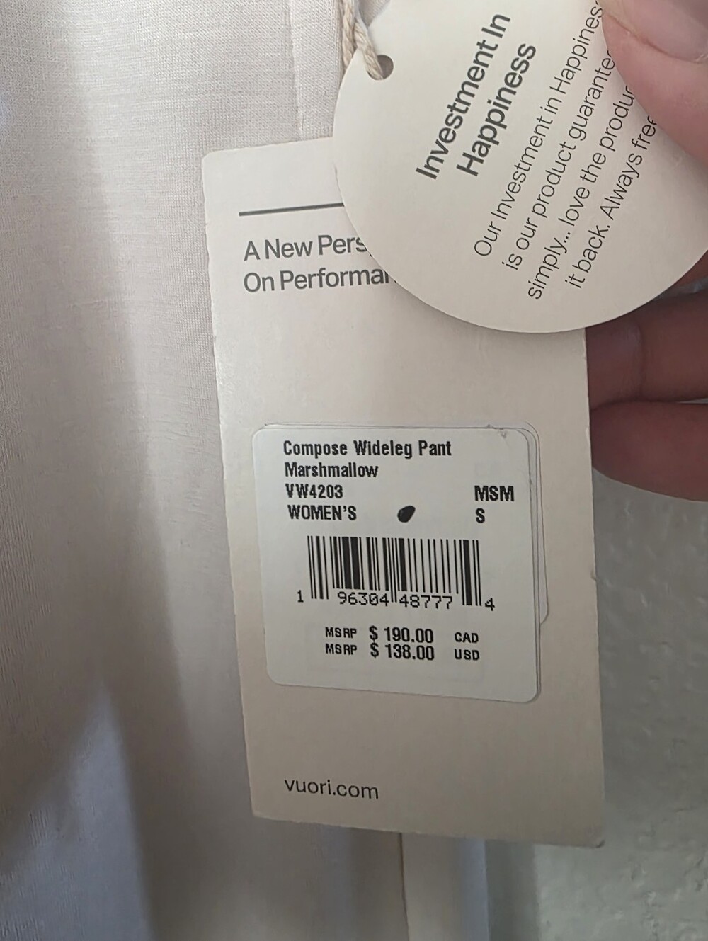 Vuori Compose Wideleg Pants Marshmallow Small NEW NWT - Picture 7 of 8